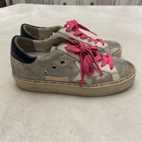 Golden Goose Hi Star sneakers in glitter with checkered pattern and white star - Picture 3 of 16